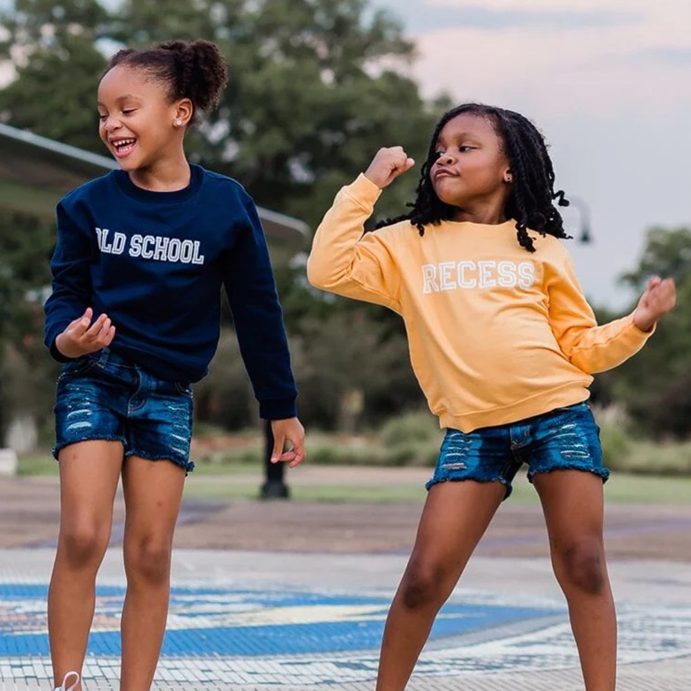 the wishing elephant | recess collegiate sweatshirt goldenrod yellow 7yo